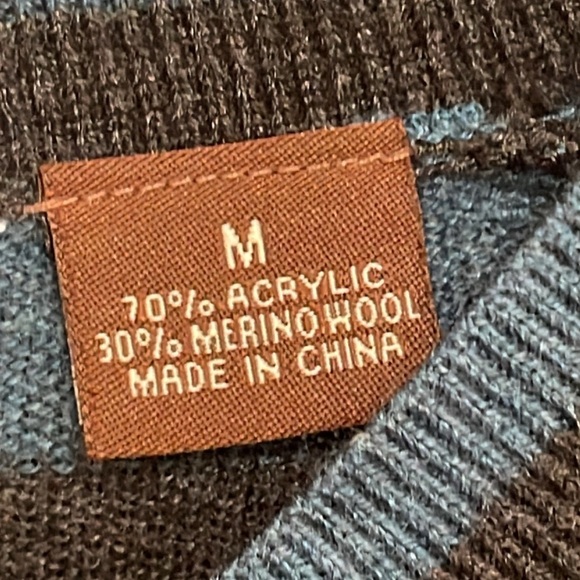 Perry Ellis V-Neck Merino Wool Blend Striped Sweater,Men’s Size M Blue & Black - Picture 3 of 13